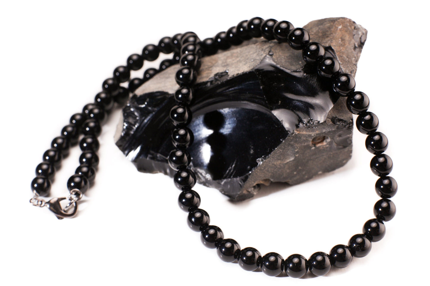 Black Onyx 4,6,8mm smooth polished round AAA quality natural gemstone, matching Black oxidized Silver lobster clasp Men's Necklace 20"-46"