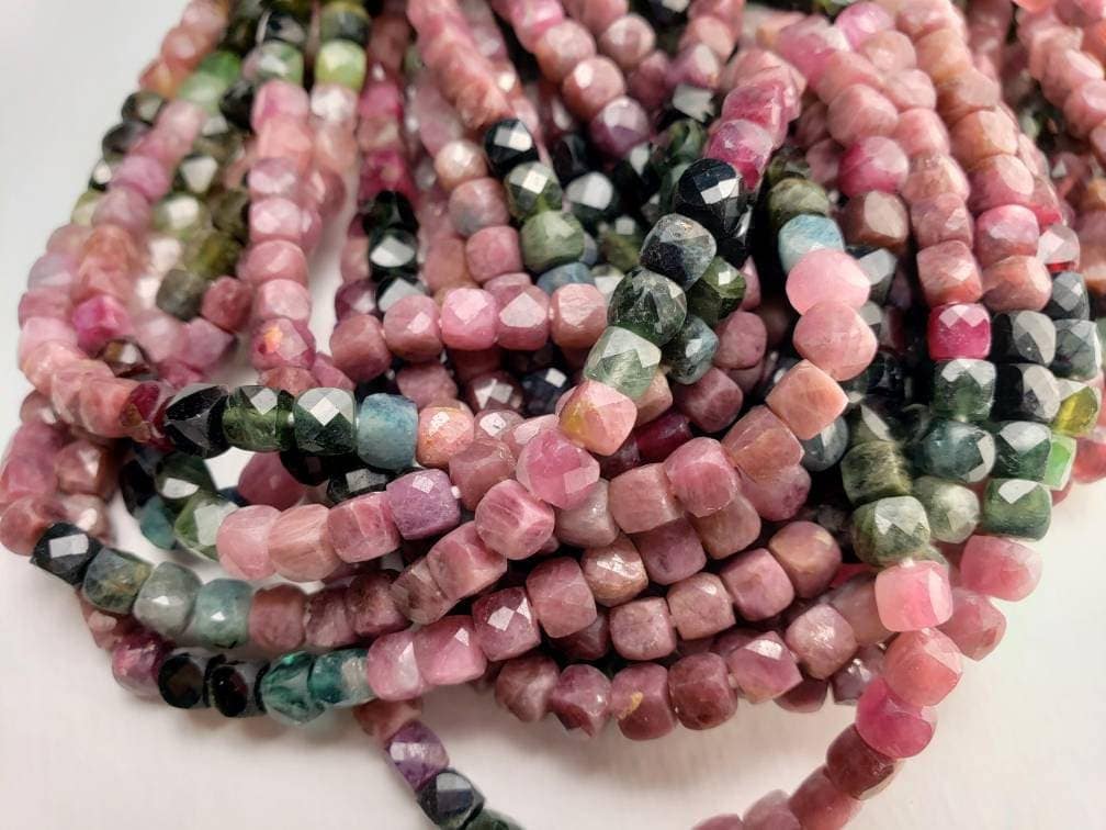Multi Tourmaline cube square Faceted 4.5mm dice shape Jewelry Making natural Beads 12.5" full St,Approx 74 pcs