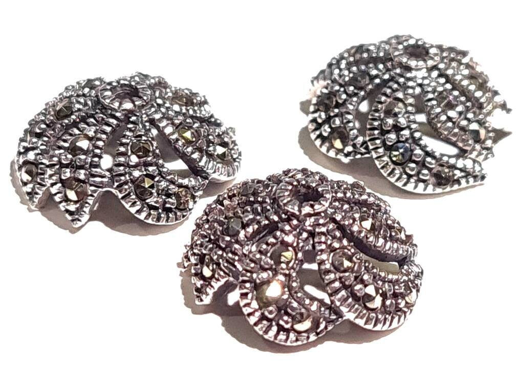 Marcasite 925 sterling silver vintage 14mm bead cap, jewelry making antique finished Marcasite cap for bracelet necklace earrings 1 pc