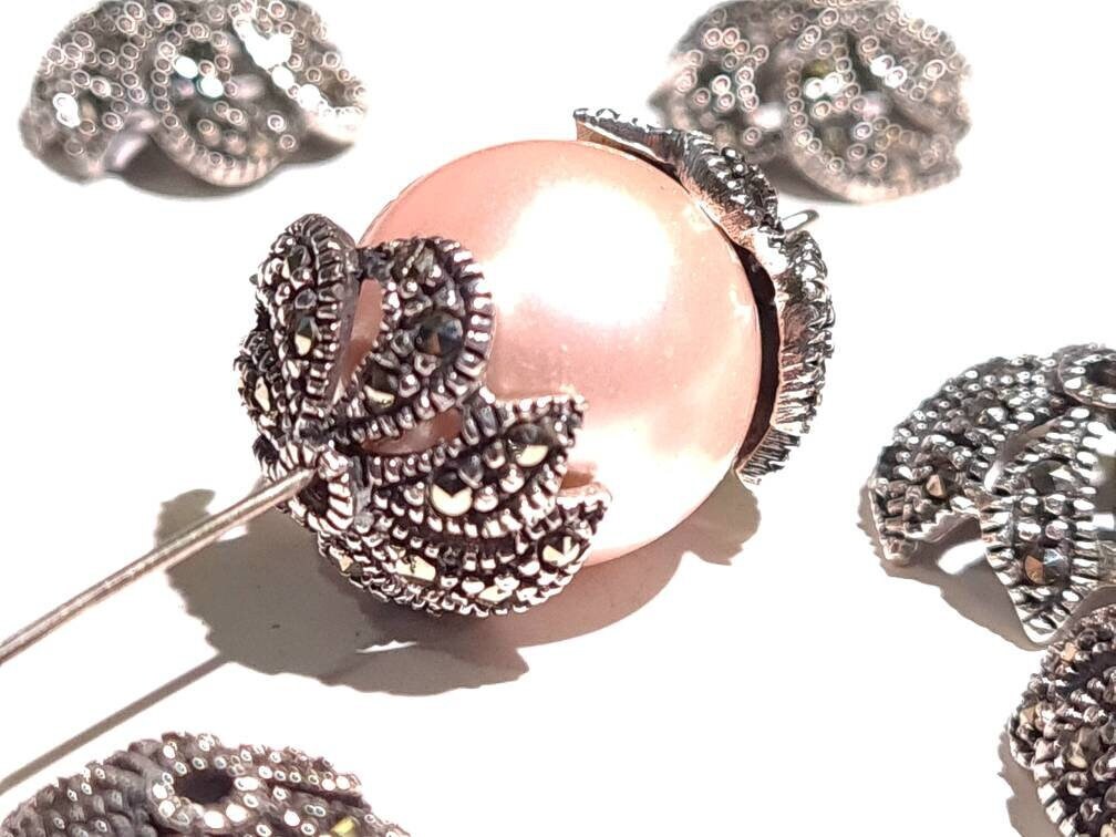 Marcasite 925 sterling silver vintage 14mm bead cap, jewelry making antique finished Marcasite cap for bracelet necklace earrings 1 pc