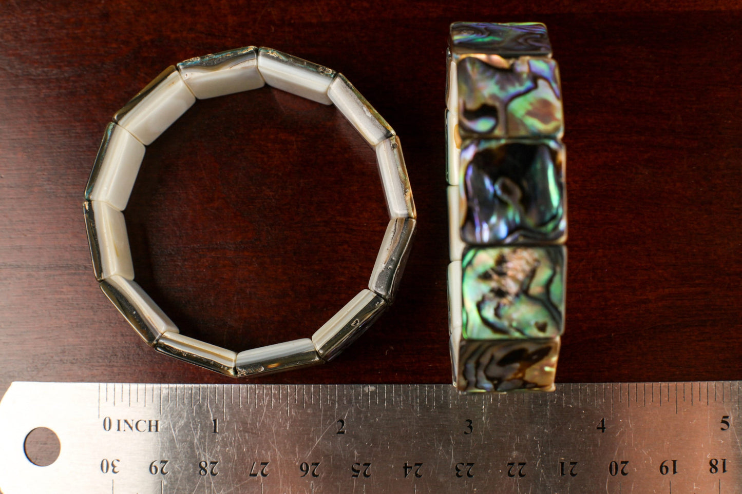 Genuine Abalone Paua Shell 16mm Double Drilled Vintage 7" Elastic Stretchy Bracelet
