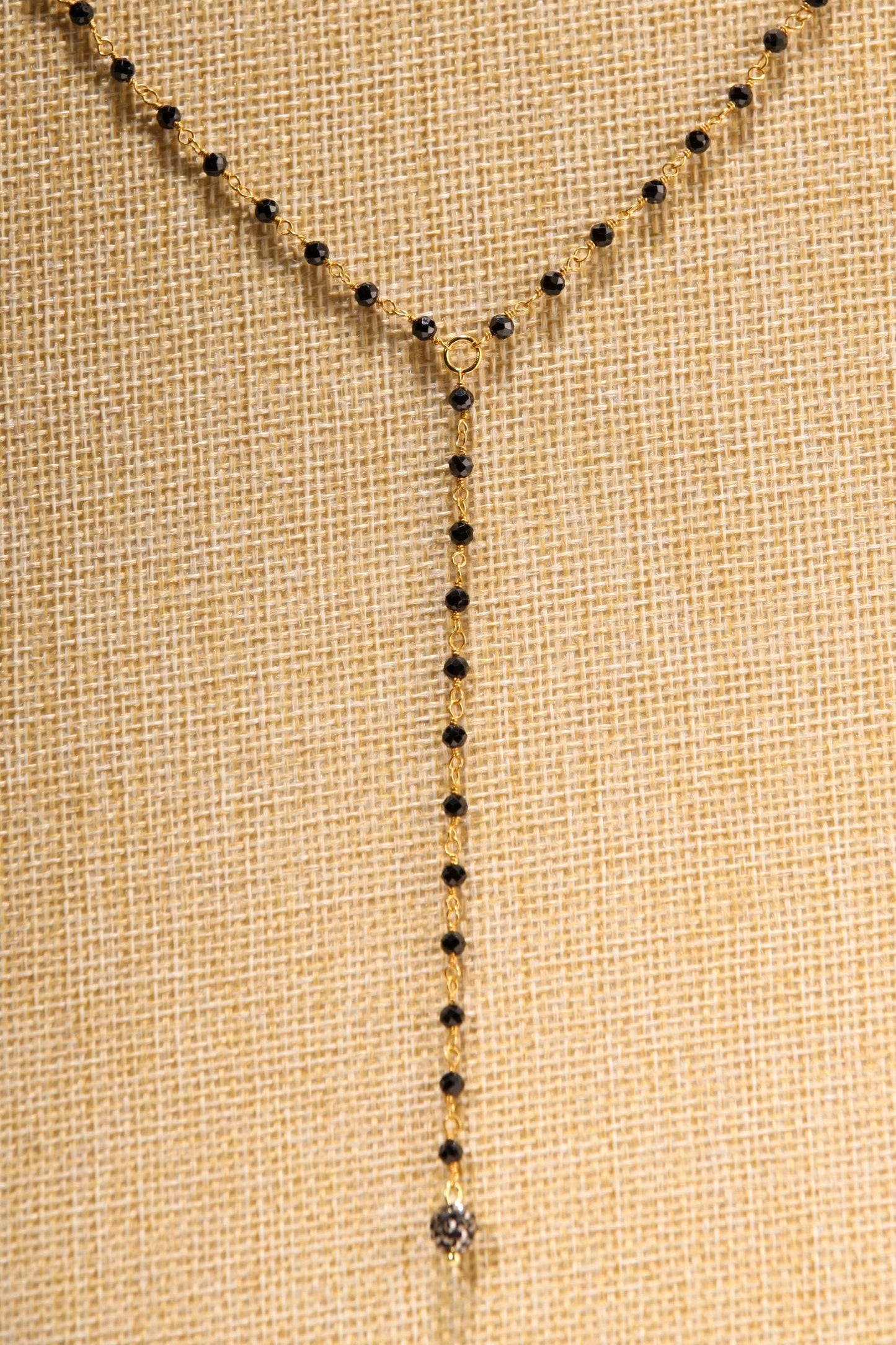 Genuine Black Spinel Micro Faceted 3mm Diamond Cut Choker with 3" , 4” Y Gold Necklace, Gold Necklace, prom, Layering, Elegant Gift