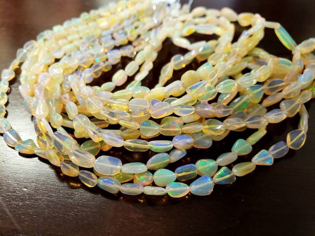 Genuine Ethiopian Fire Opal , Welo Opal 5-11mm graduated smooth free form nugget AAA quality fiery Opal for jewelry making, 8" , 16" strand