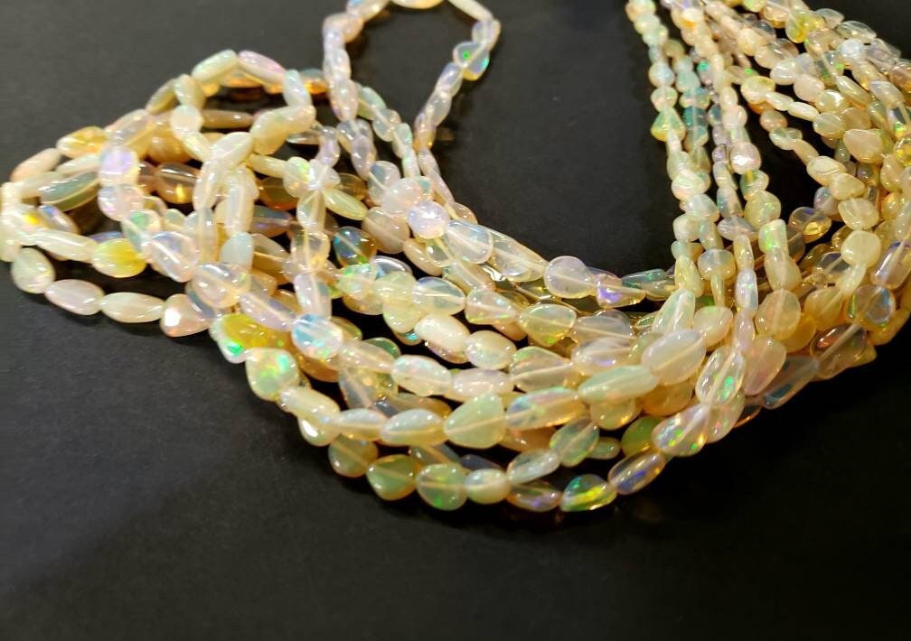 Genuine Ethiopian Fire Opal , Welo Opal 5-11mm graduated smooth free form nugget AAA quality fiery Opal for jewelry making, 8" , 16" strand