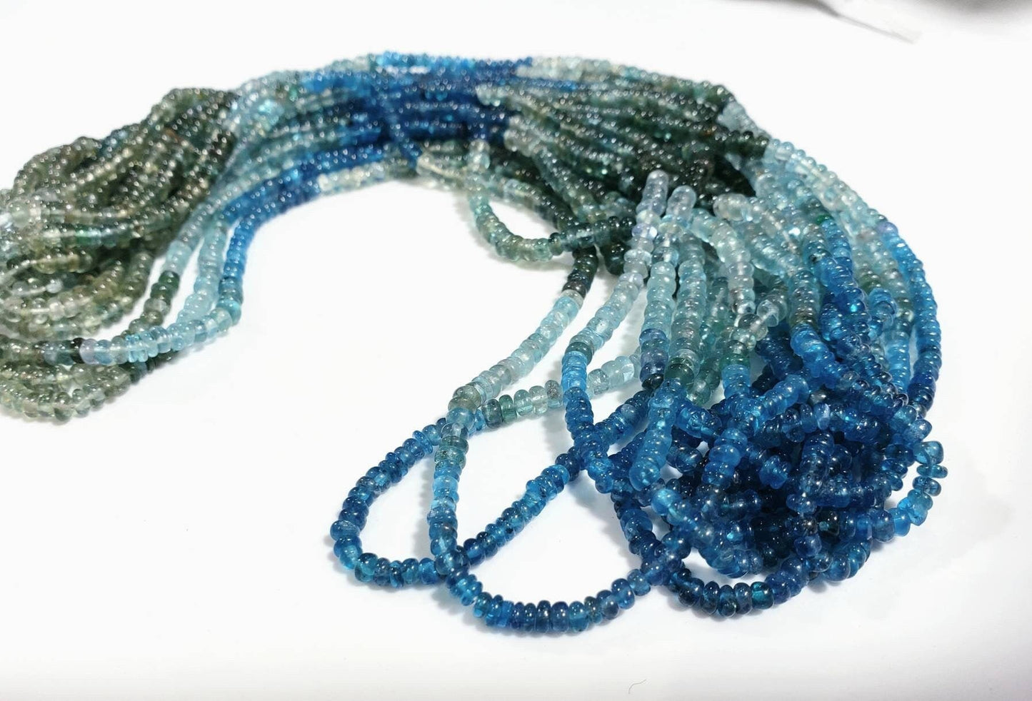 Natural Apatite blue green shaded 3-3.5mm smooth roundel beads for jewelry making roundel beads 8",16" strand