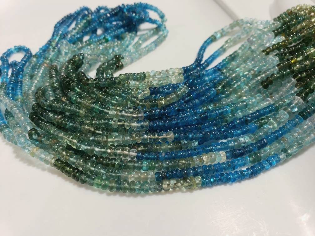 Natural Apatite blue green shaded 3-3.5mm smooth roundel beads for jewelry making roundel beads 8",16" strand
