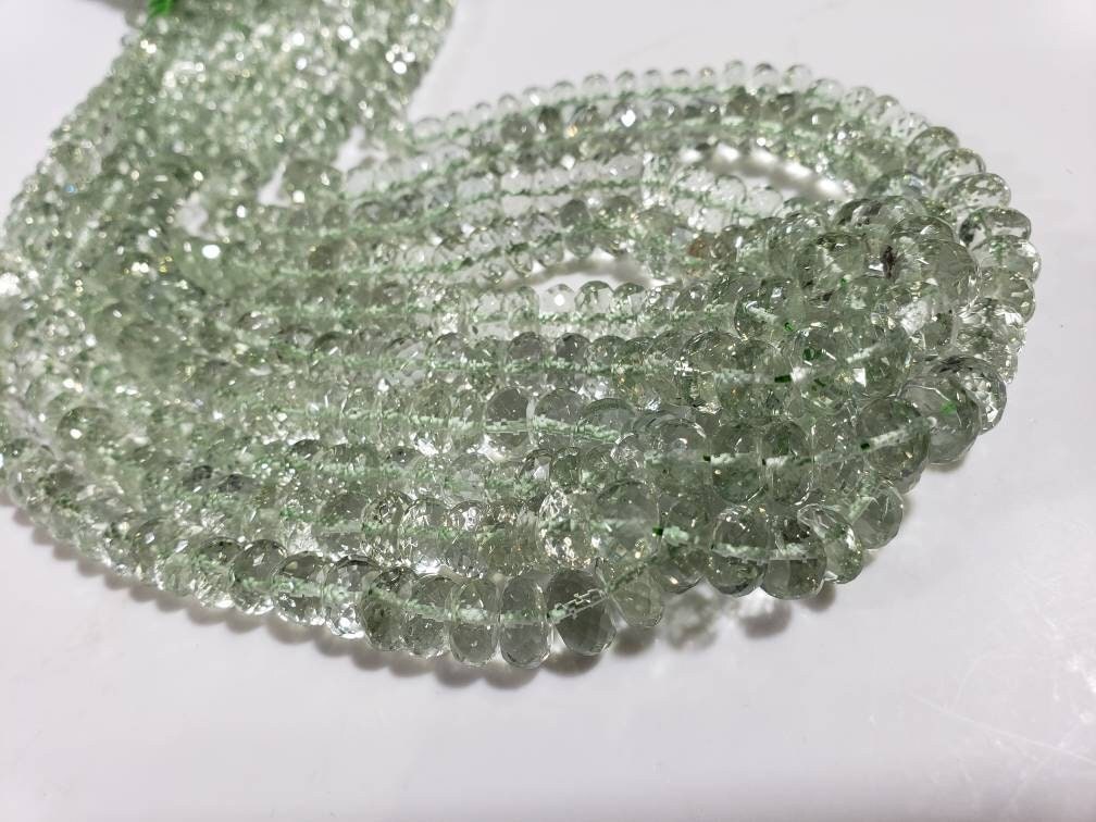 Green Amethyst, Prasiolite Graduated Faceted 5-9.5mm AAA Quality Rondelle, Jewelry Making natural Gemstone Beads 6.5" and 13" strand