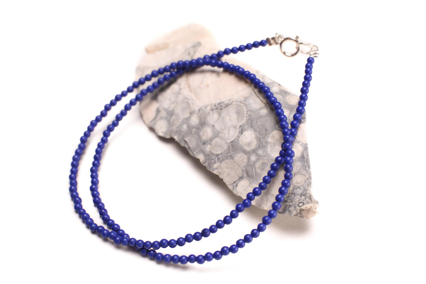Natural Lapis Lazuli 2mm Smooth Round bead ,925 sterling silver Choker Layering Necklace, Handmade, Energy, Minimalist, Gift