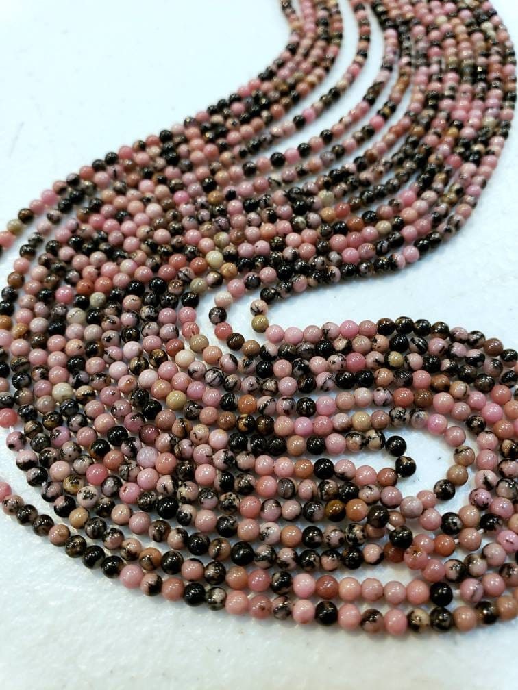 Rhodonite 2mm Round Beads, Jewelry Making Round Polished Gemstone Beads, DIY Necklace, Bracelet 16" Strand