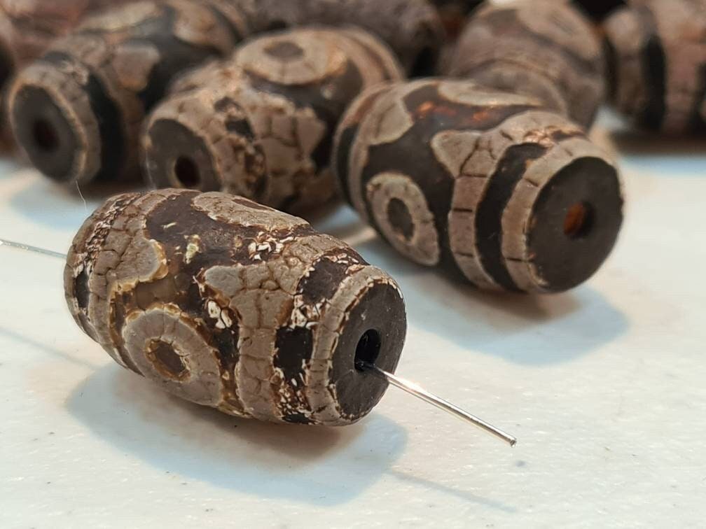Natural Tibetan agate unpolished Evil Eye Oval drum Bead,13x22-14x24mm Eye Fire Agate, Rustic vintage Jewelry Making, Art Craft Beads