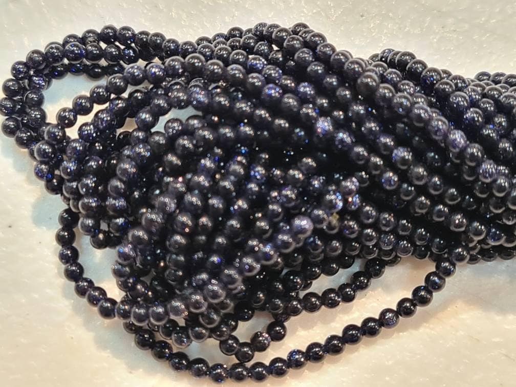 Navy Blue Gold Sandstone 2mm Round Beads, Jewelry Making Round Polished Gemstone Beads, DIY Necklace, Bracelet 16" Strand