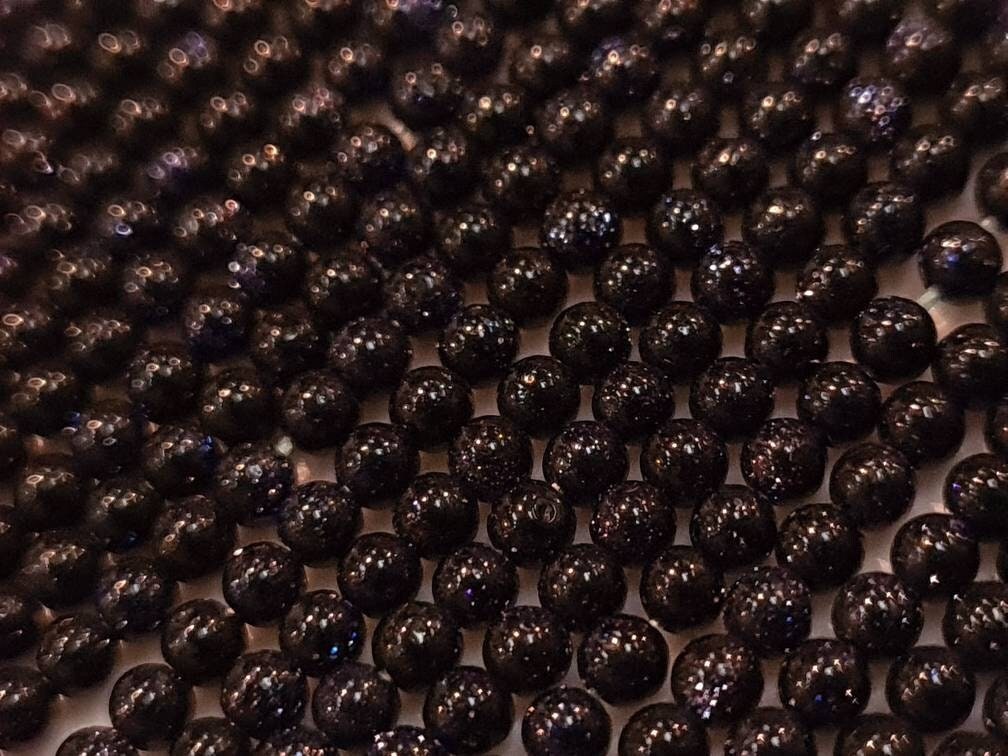 Navy Blue Gold Sandstone 2mm Round Beads, Jewelry Making Round Polished Gemstone Beads, DIY Necklace, Bracelet 16" Strand