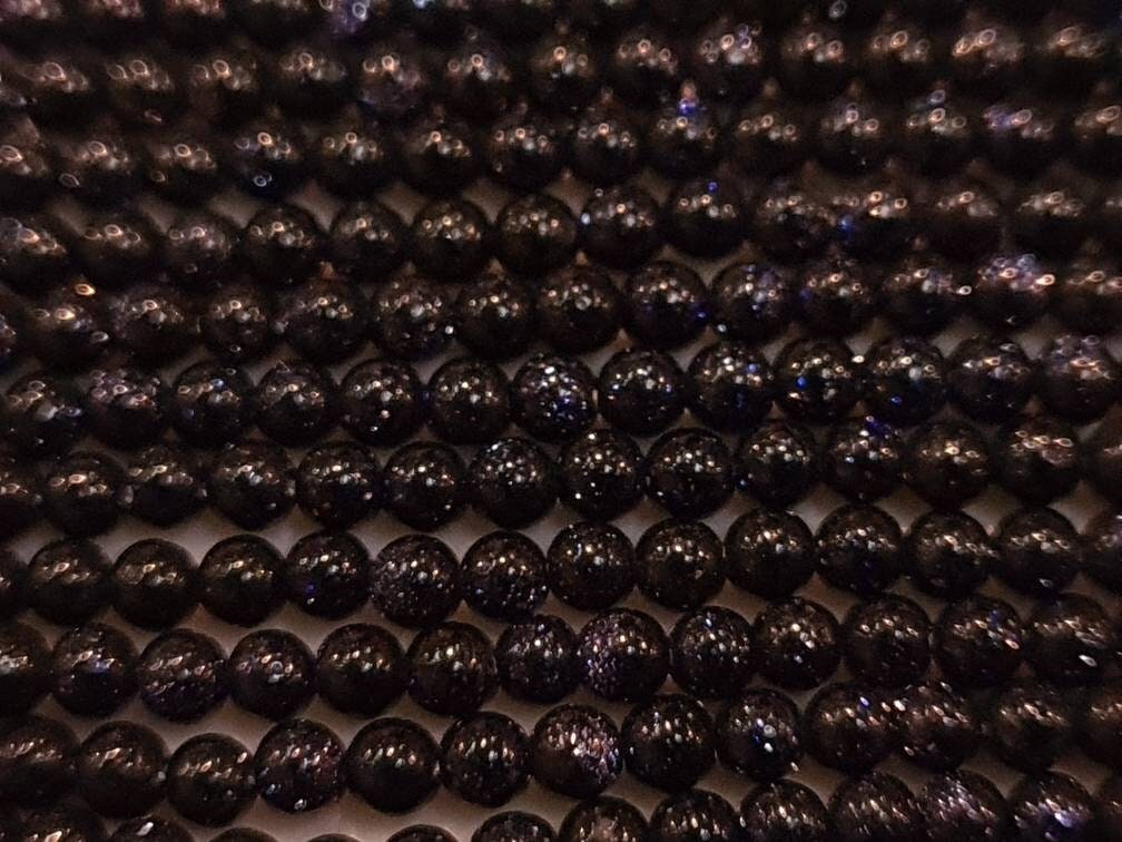 Navy Blue Gold Sandstone 2mm Round Beads, Jewelry Making Round Polished Gemstone Beads, DIY Necklace, Bracelet 16" Strand