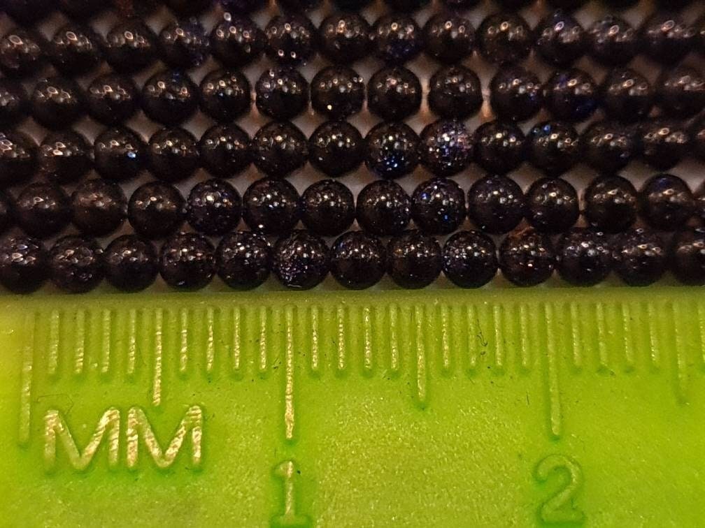 Navy Blue Gold Sandstone 2mm Round Beads, Jewelry Making Round Polished Gemstone Beads, DIY Necklace, Bracelet 16" Strand