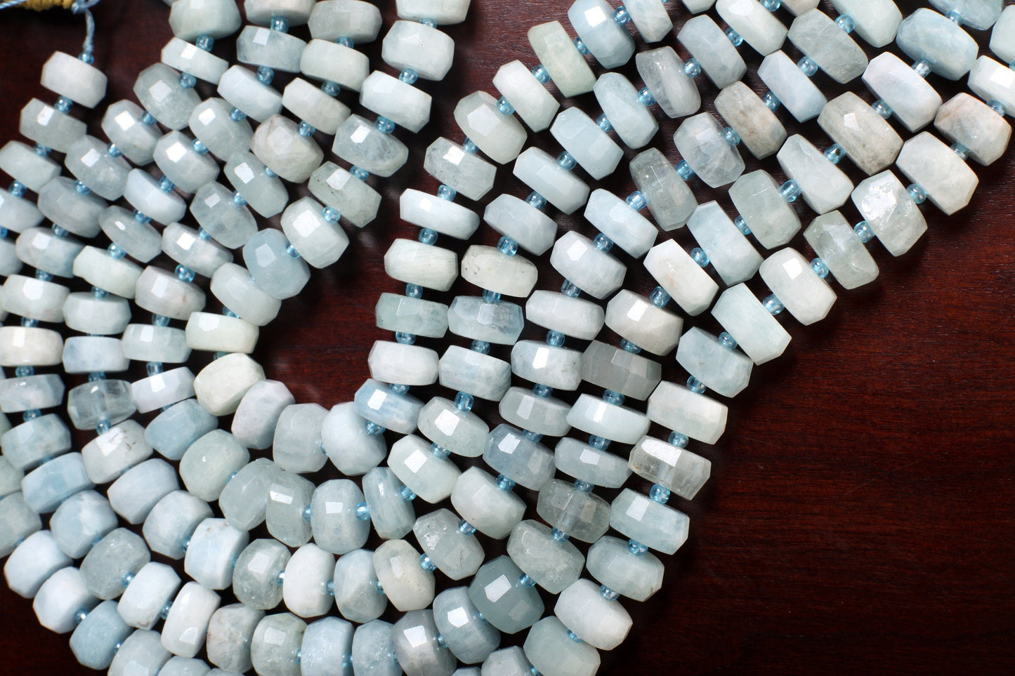 Aquamarine Faceted Rondelle, Natural Aquamarine Gemstone Sky Blue Large Roundel Shaded Tire Beads 12mm DIY Jewelry Making Necklace, 15.5"