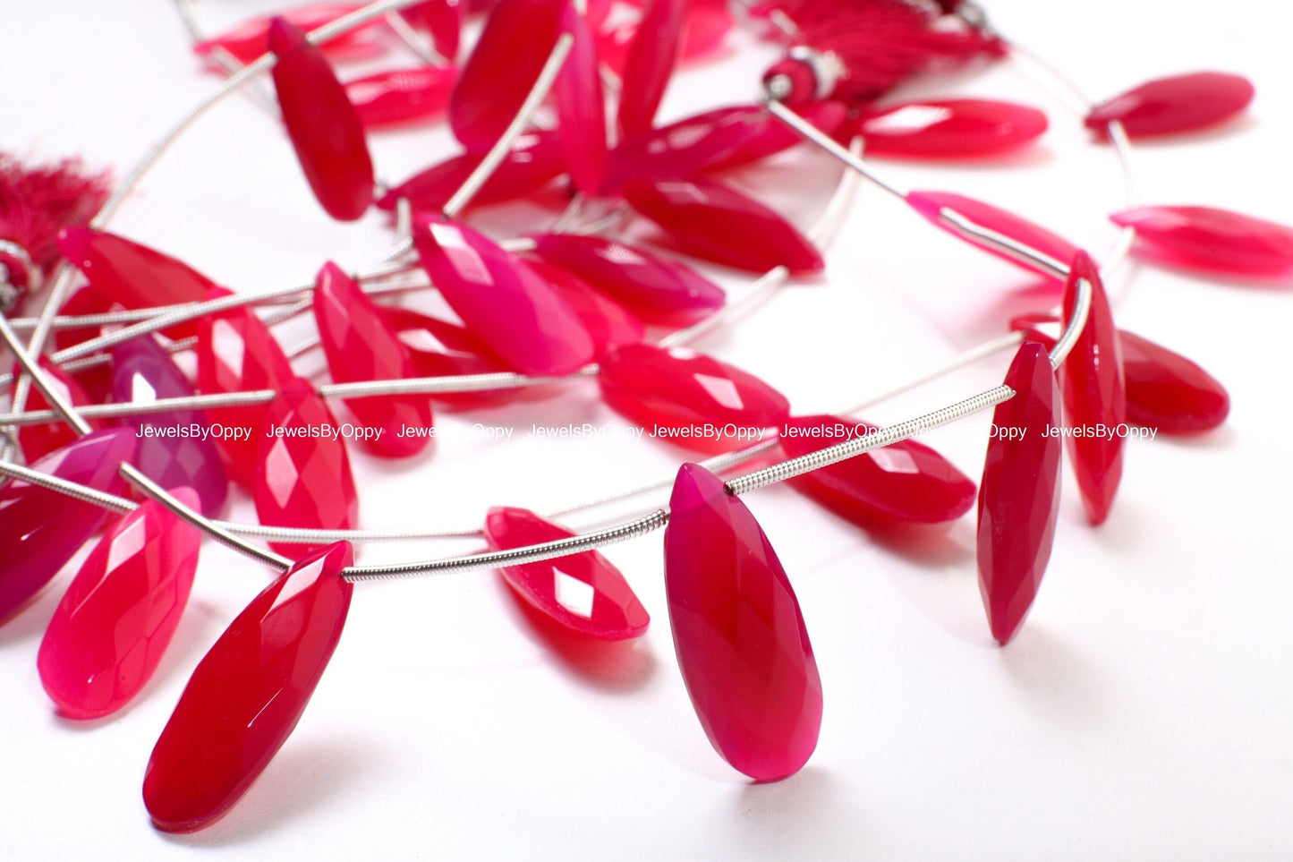 Fuchsia Hot Pink Chalcedony Faceted Long Pear Drop 26x8-28x11mm, Rich Pink Jewelry Making Bracelet, Necklace Earrings Gemstone Teardrop Bead