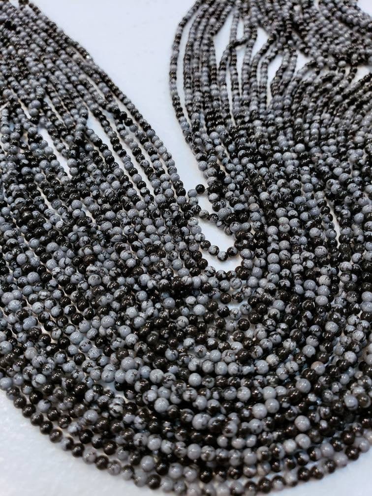 Snow Flake Obsedian 2mm Round Beads, Jewelry Making Round Polished Gemstone Beads, DIY Necklace, Bracelet 16" Strand