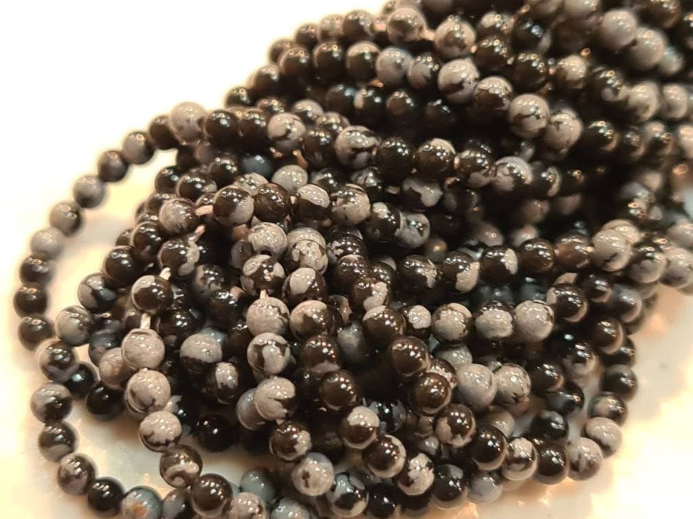 Snow Flake Obsedian 2mm Round Beads, Jewelry Making Round Polished Gemstone Beads, DIY Necklace, Bracelet 16" Strand