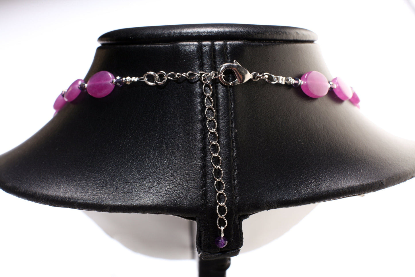 Purple orchid quartz smooth oval sterling silver , crystal accent rhodium clasp necklace, 18" plus 3" extension, spring collection, gift