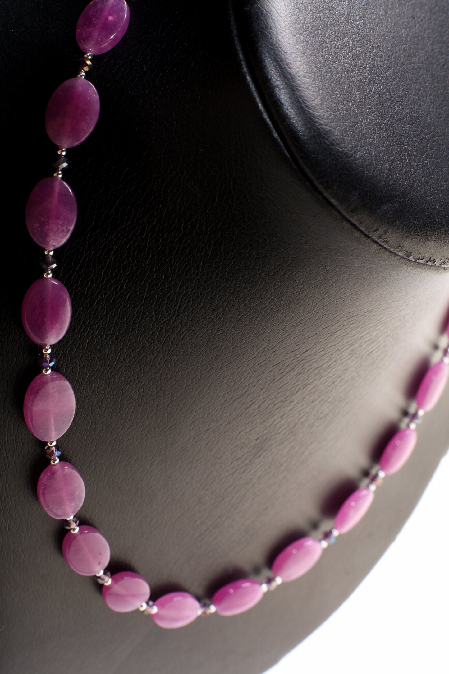 Purple orchid quartz smooth oval sterling silver , crystal accent rhodium clasp necklace, 18" plus 3" extension, spring collection, gift