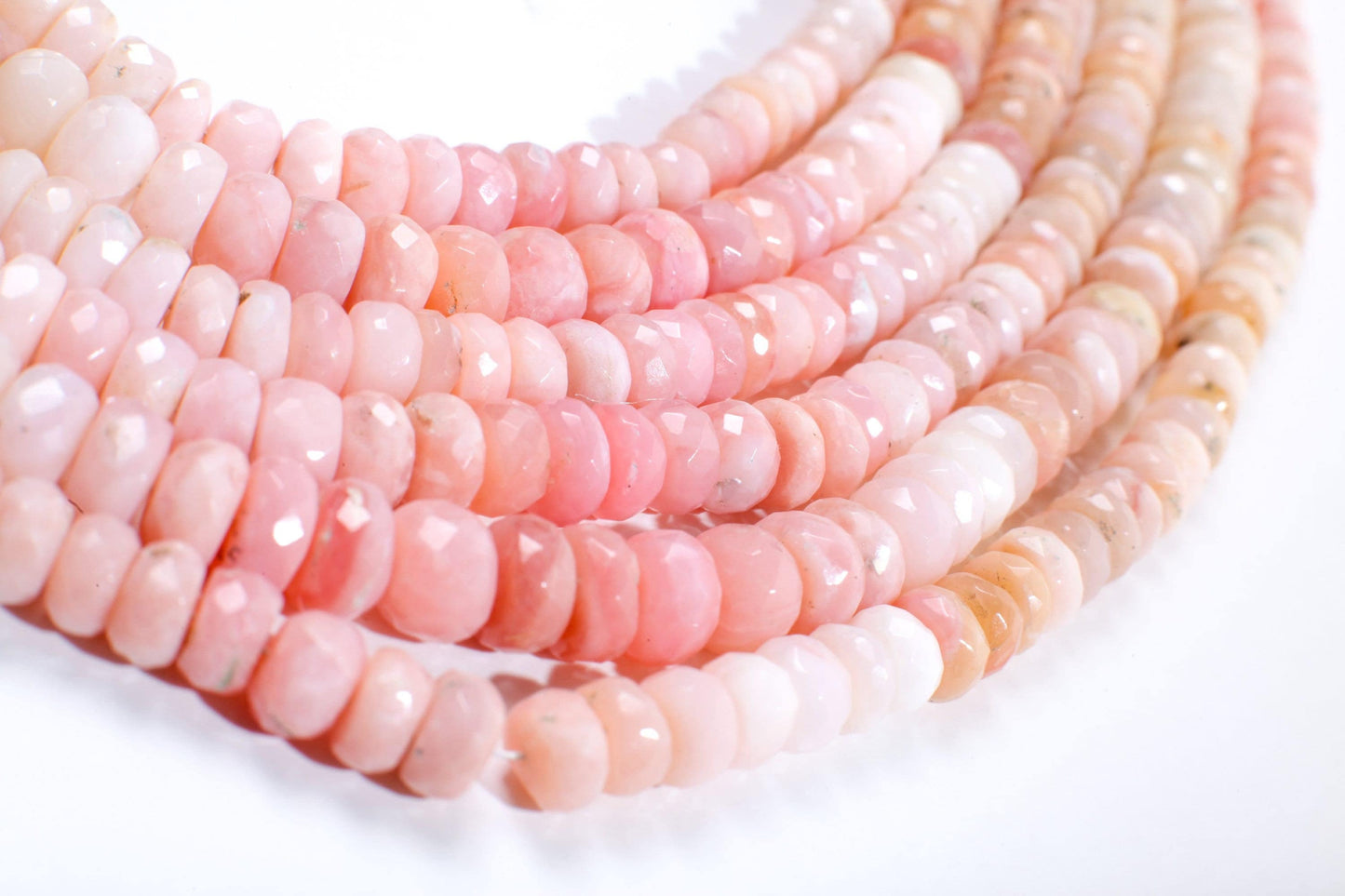 Pink Opal Rondelle, Natural Shaded Pink Peruvian Opal Faceted Roundel 4-4.5 and 7.5-8mm Jewelry Making Gemstone Beads 12.75" Strand