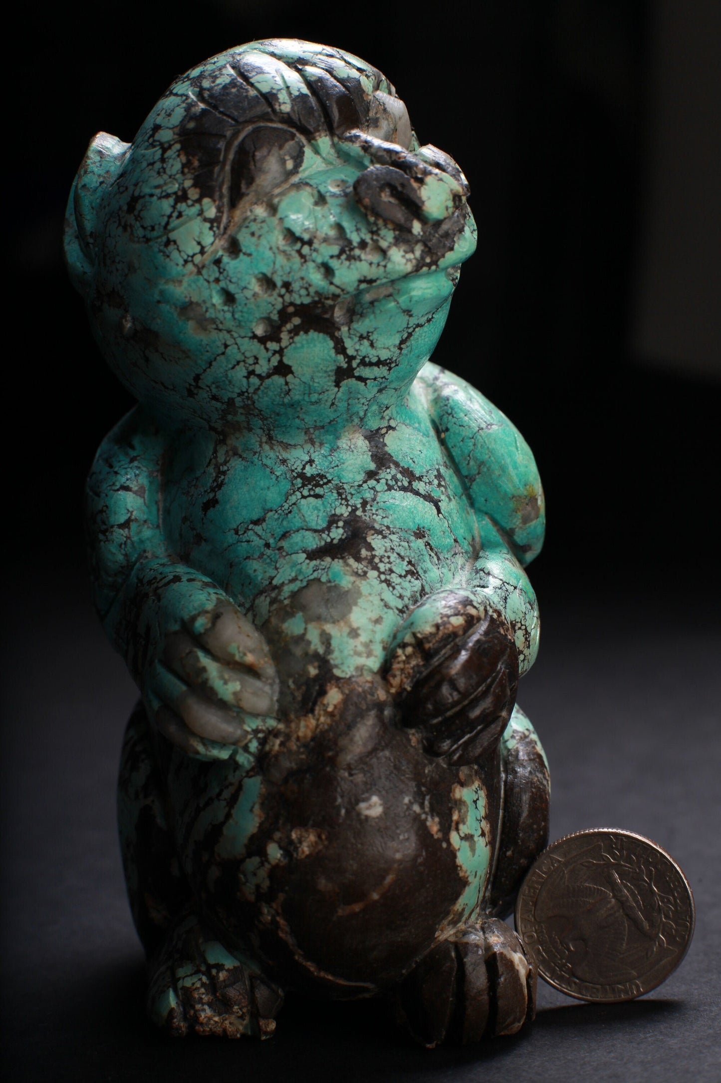 Genuine Spiderweb Turquoise Hand Carved Sloth, Totem, Miniature Animals Collectible Figurines Vintage Sculpture, Old Stock 746g 5x3x2.5"