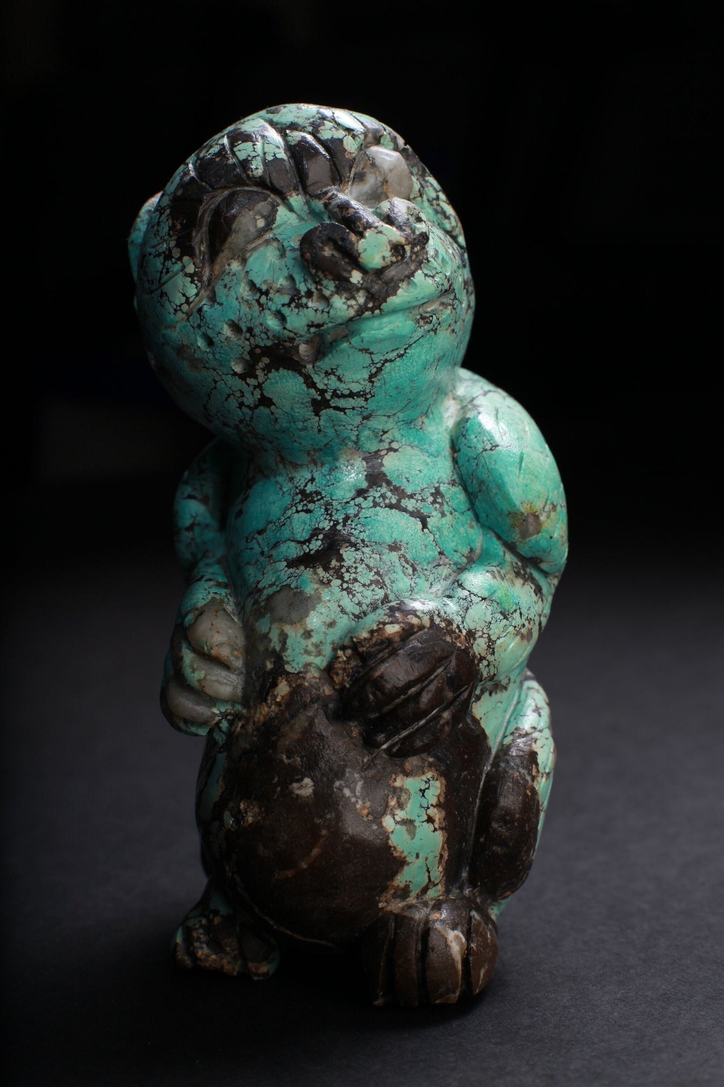 Genuine Spiderweb Turquoise Hand Carved Sloth, Totem, Miniature Animals Collectible Figurines Vintage Sculpture, Old Stock 746g 5x3x2.5"