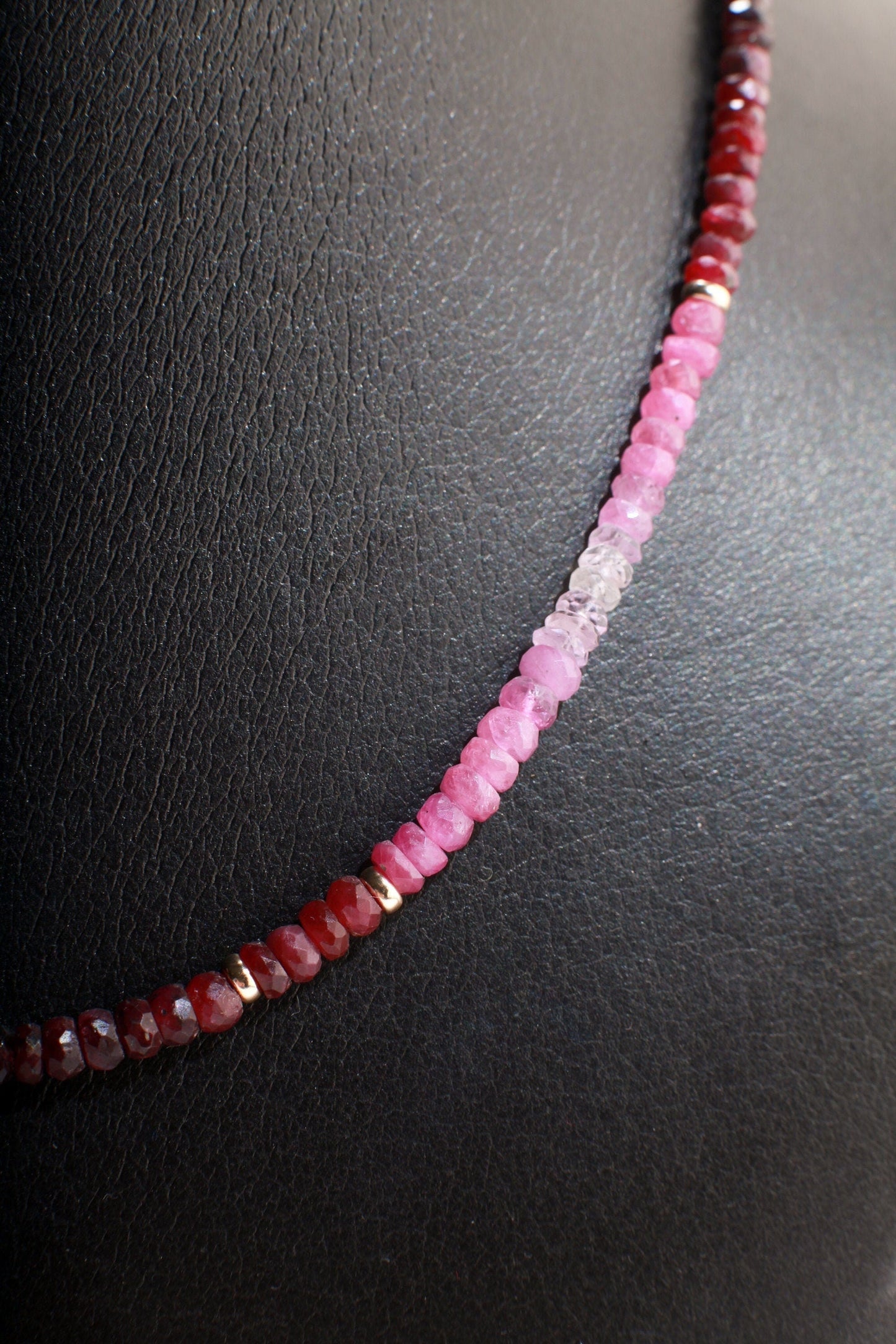 Natural AAA 3-3.5mm Ruby Ombre Shaded 14K Gold Filled Spacers & Clasp Necklace, July Birthstone, Mother's Day, Valentine, Precious Gift