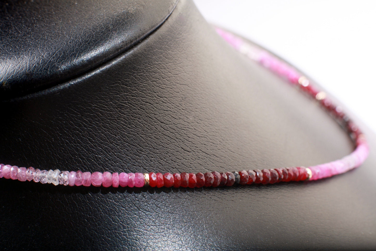 Natural AAA 3-3.5mm Ruby Ombre Shaded 14K Gold Filled Spacers & Clasp Necklace, July Birthstone, Mother's Day, Valentine, Precious Gift