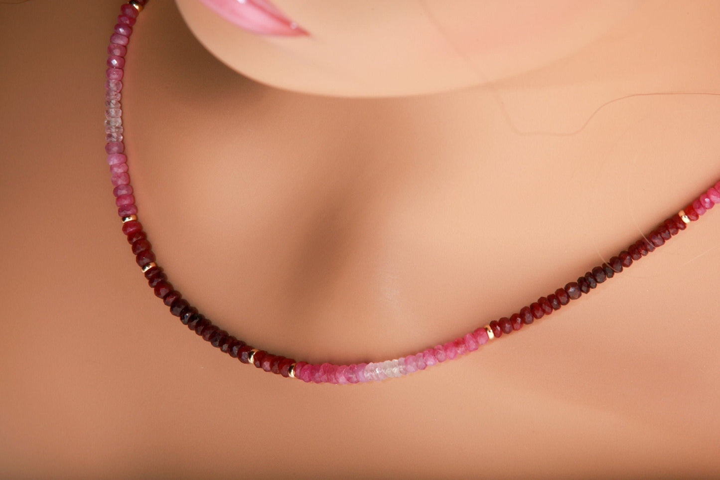 Natural AAA 3-3.5mm Ruby Ombre Shaded 14K Gold Filled Spacers & Clasp Necklace, July Birthstone, Mother's Day, Valentine, Precious Gift