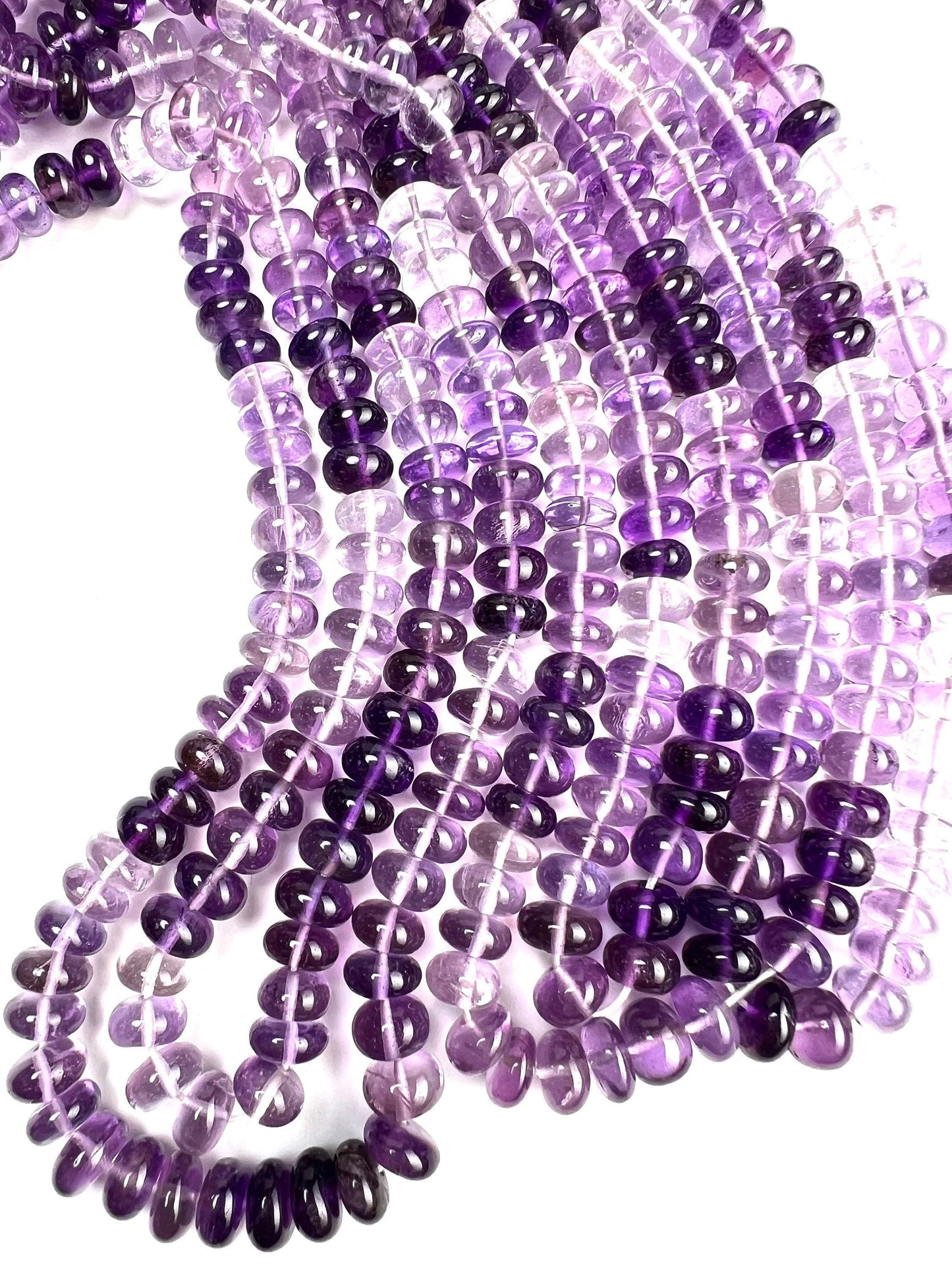 Natural Amethyst shaded Faceted tyre roundel,Natural AAA Ombre Amethyst Gemstone light & dark purple clear Beads 6.5-8.5mm, 8"Strand,