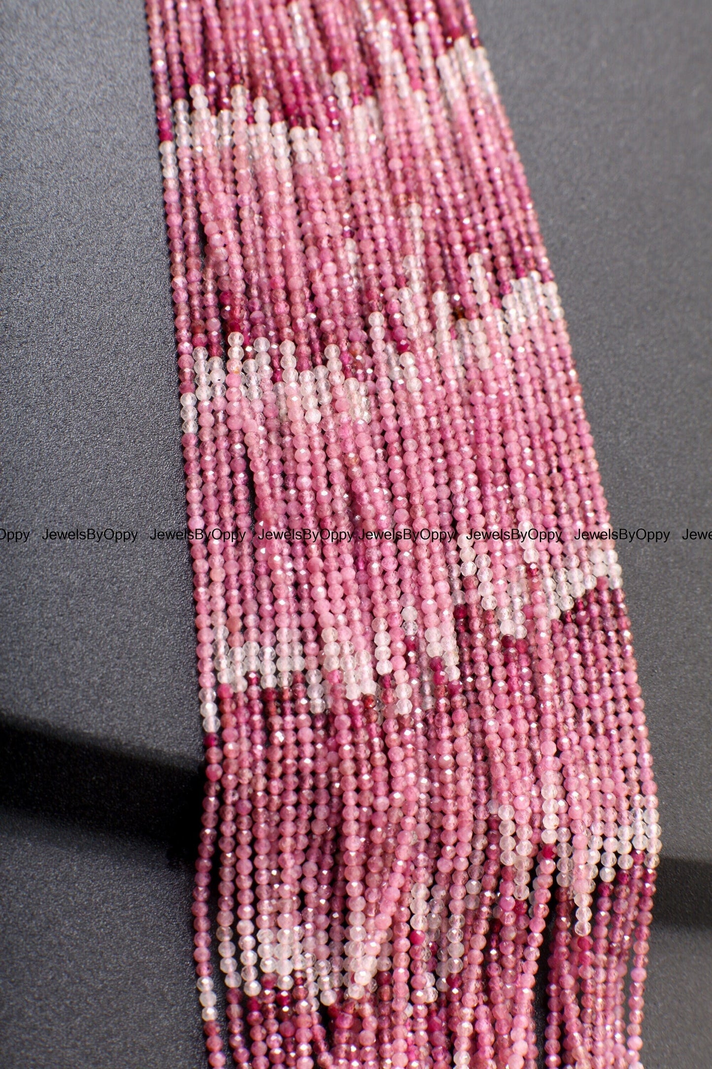 Pink Tourmaline, 2.5mm Ombre Pink Shaded Natural Tourmaline Faceted Diamond Micro Cut Faceted Round 12.5" Strand, AAA quality