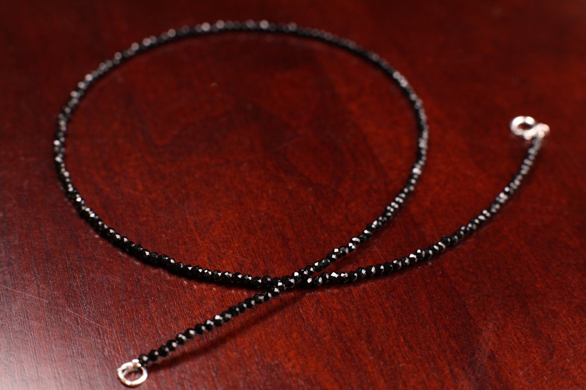 Natural Black Spinel Sterling Silver AAA High Quality Necklace Micro Faceted 2mm Diamond Cut Choker Minimalist,Layering Necklace 14" to 48"