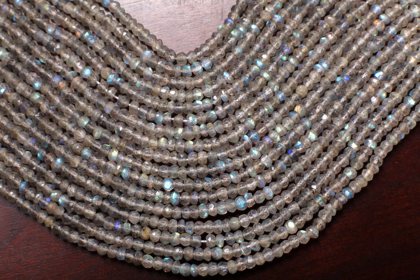 labradorite Rondelle 4-4.5mm faceted Natural Micro Faceted Blue Flash Labradorite Gemstone Jewelry Making DIY Beads 13" Strand