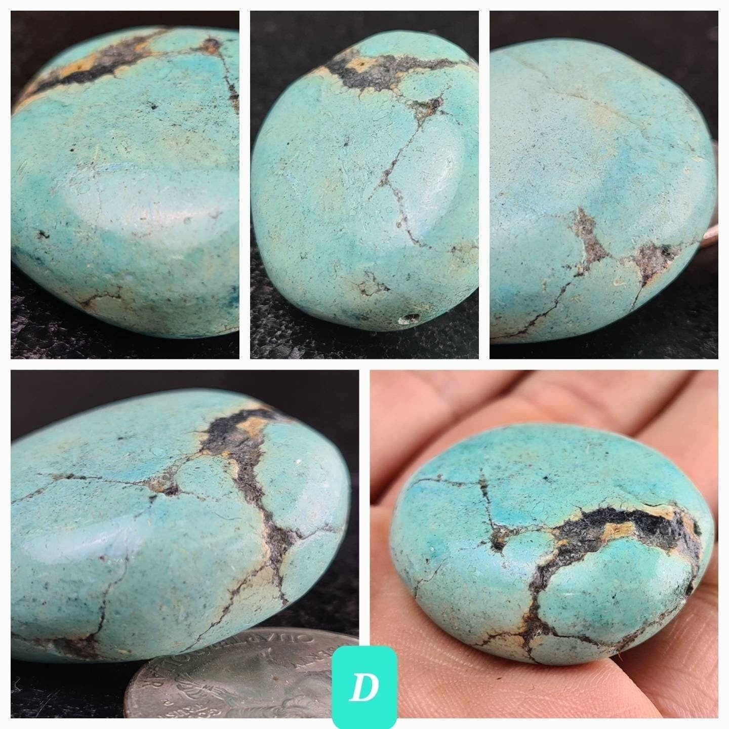 Turquoise Pebble, AAA Tibetan Spiderweb Blue-Greenish Turquoise Pebble ,Rare, Jewelry Focal, Pendant, Palm Stone or Collection Healing Gem