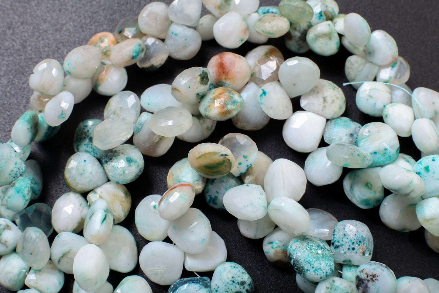 Natural Peruvian Opal Faceted heart Teardrop 10-13mm Jewelry Making Briolette Gemstone Loose Beads 8.5" full Strand