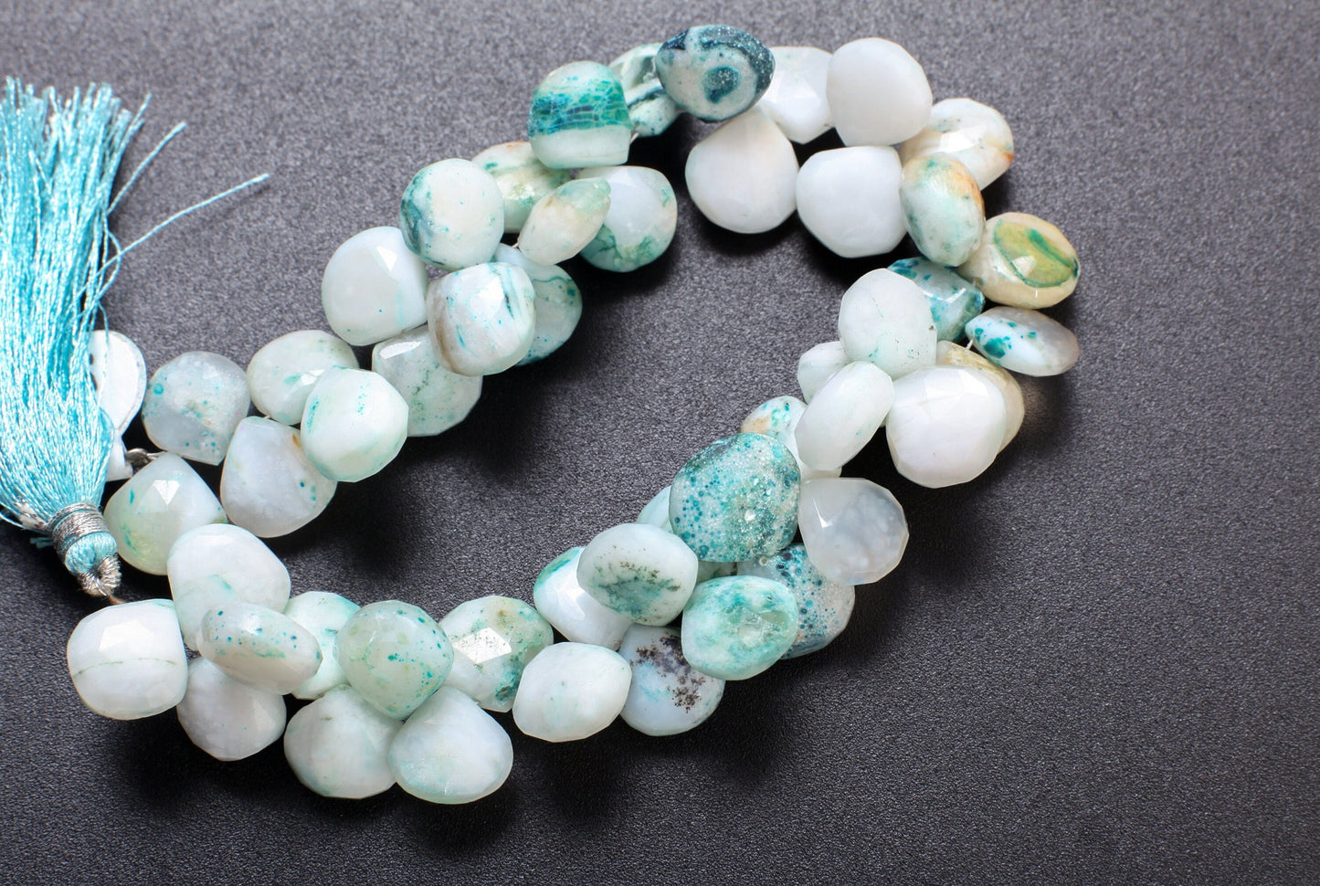 Natural Peruvian Opal Faceted heart Teardrop 10-13mm Jewelry Making Briolette Gemstone Loose Beads 8.5" full Strand