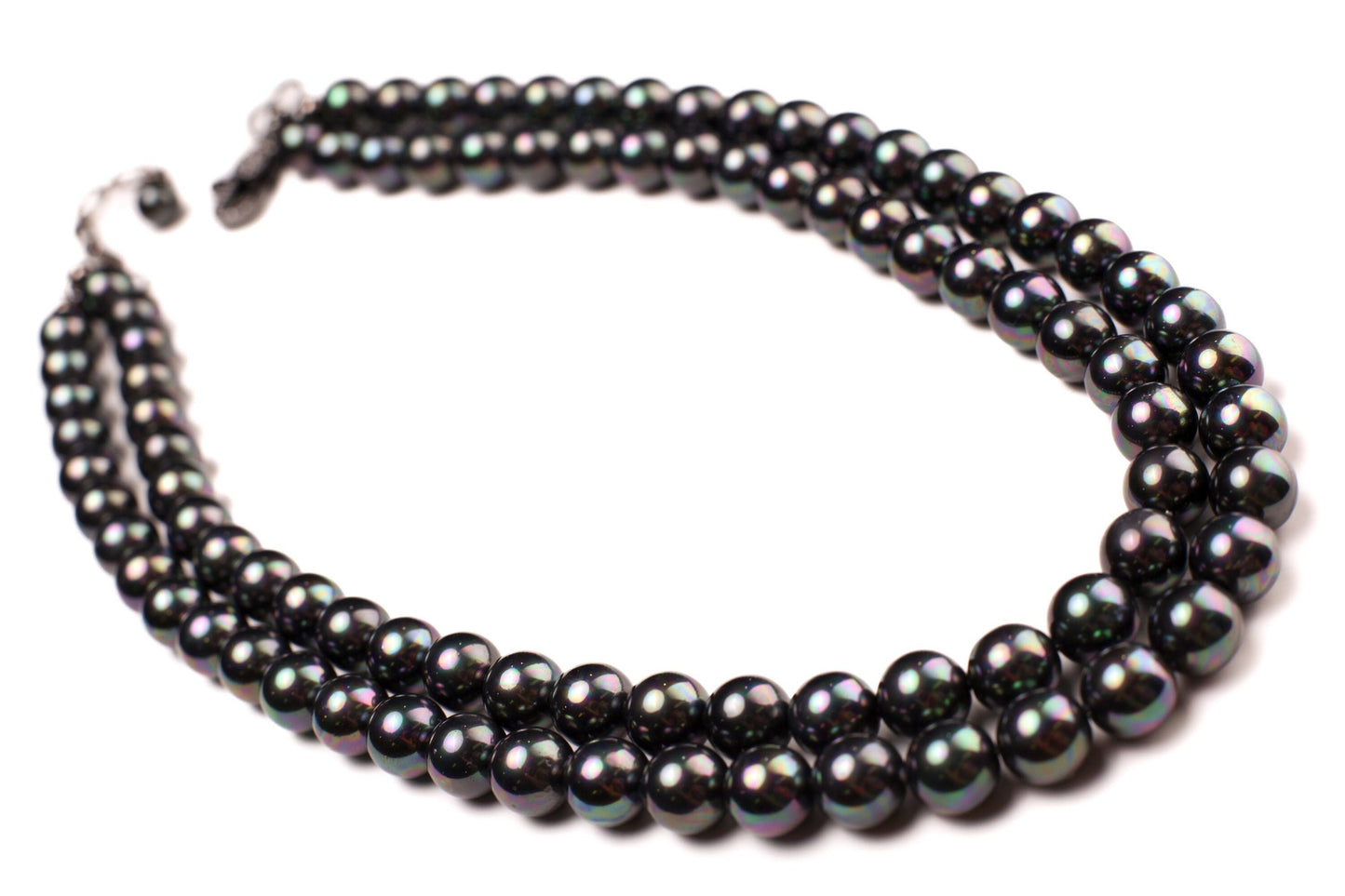 Double Layered South Sea Shell Pearl 10mm Peacock AB black Statement Necklace with CZ Diamond Clasp and 2" Extender Necklace, Elegant Gift