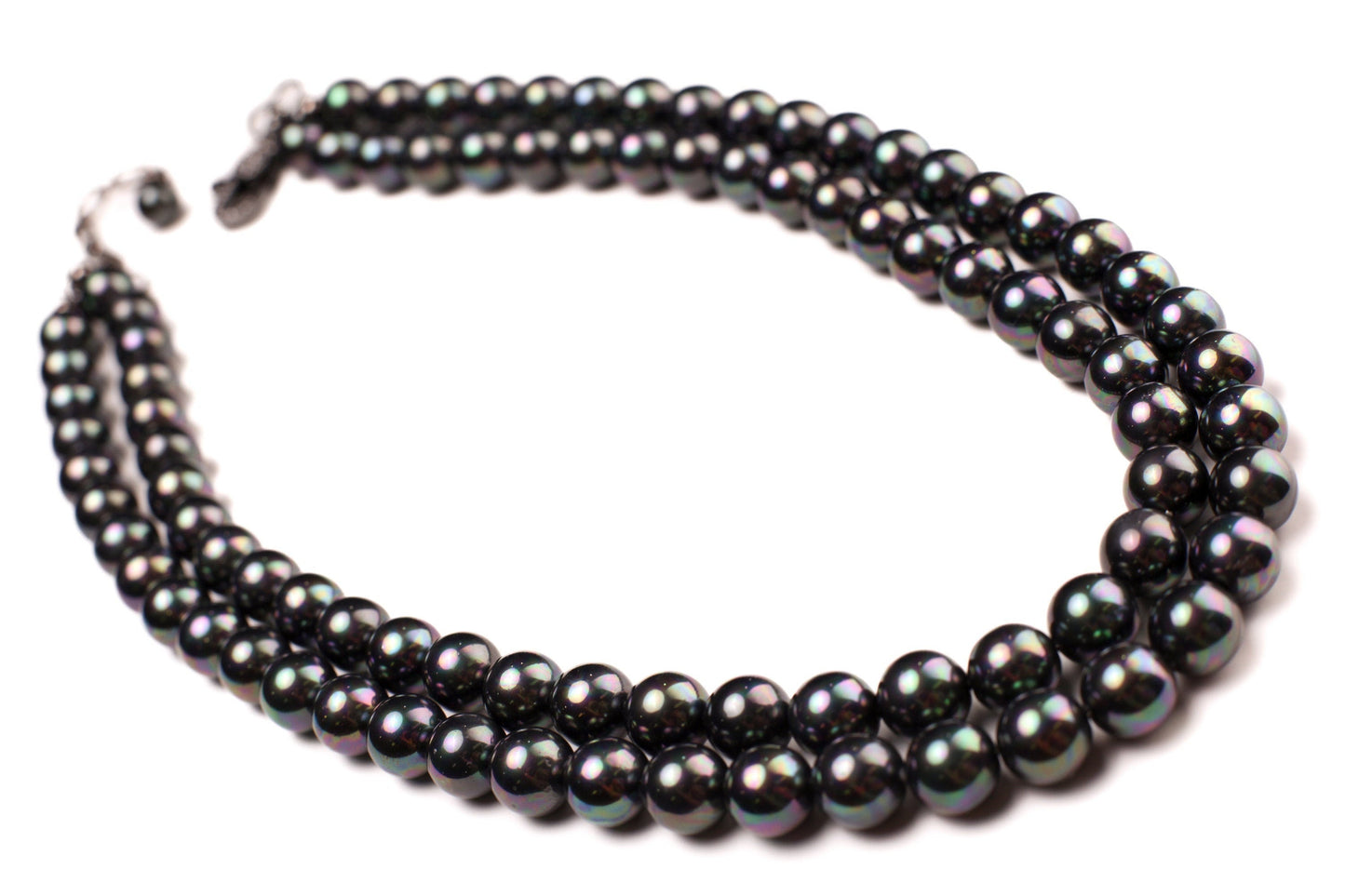 Double Layered South Sea Shell Pearl 10mm Peacock AB black Statement Necklace with CZ Diamond Clasp and 2" Extender Necklace, Elegant Gift