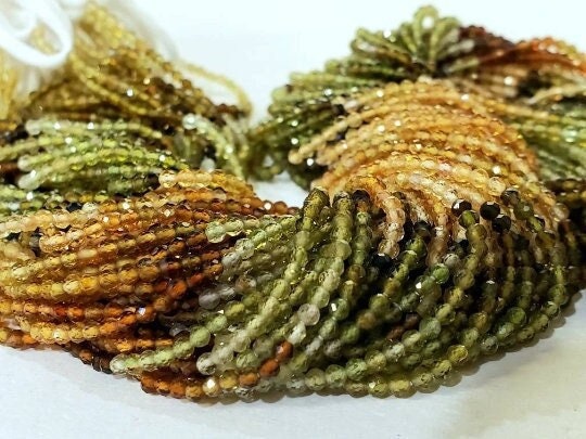 Natural Petro Tourmaline 2mm Round Faceted Micro Diamond Cut Multi Shaded 12.75" Strand, AAA High Quality Jewelry Making Beads