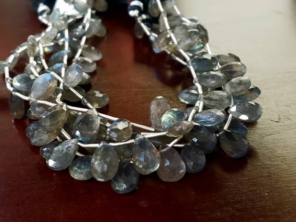 Natural Labradorite Faceted Tear Drop 7x11- 8x13mm graduated 9"strand approx. 22 pcs, Jewelry Making Beads, healing gems