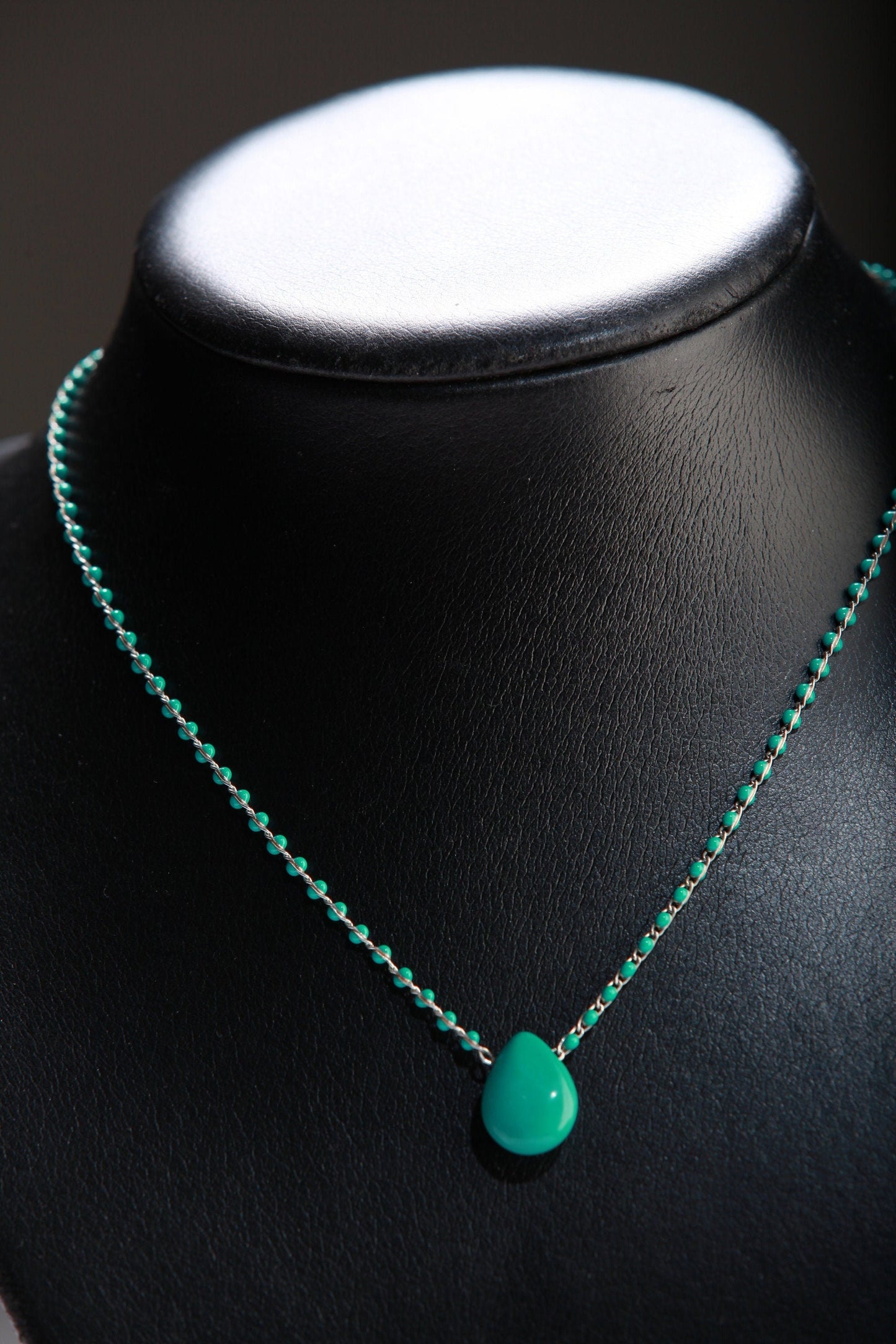 Turquoise Teardrop Hand-Made Choker, Minimalist, Boho 16" Handmade Necklace. Available from 14"-24"