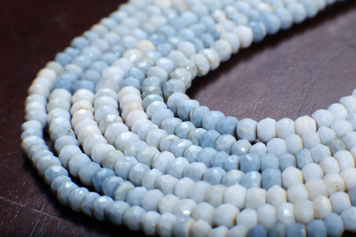 Blue Opal Rondelle, Natural Shaded Peruvian Opal Faceted Roundel 4-5mm Jewelry Making Gemstone Beads 13" Strand, Boulder blue Andean Opal .