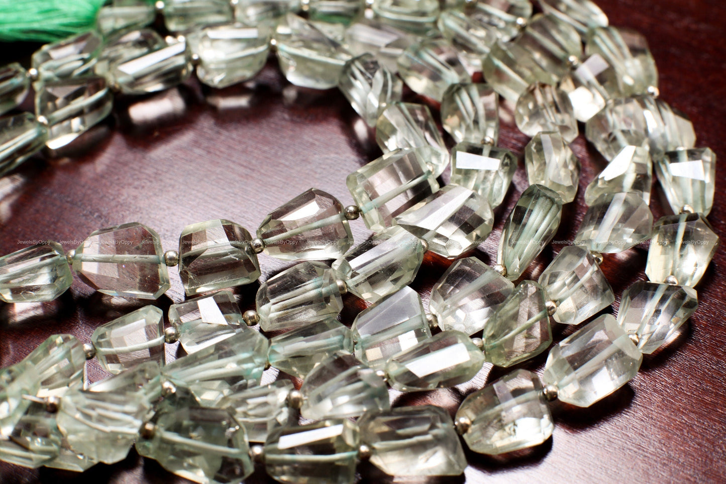 Green Amethyst Raw Free Form Faceted Cut, 9x10-10x13mm Green Prasiolite Jewelry Making Gemstone Beads 7.75"