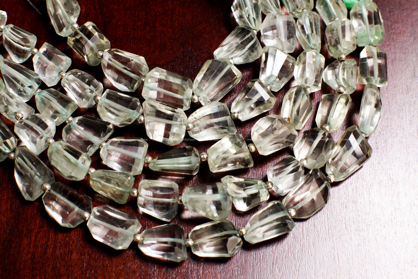 Green Amethyst Raw Free Form Faceted Cut, 9x10-10x13mm Green Prasiolite Jewelry Making Gemstone Beads 7.75"