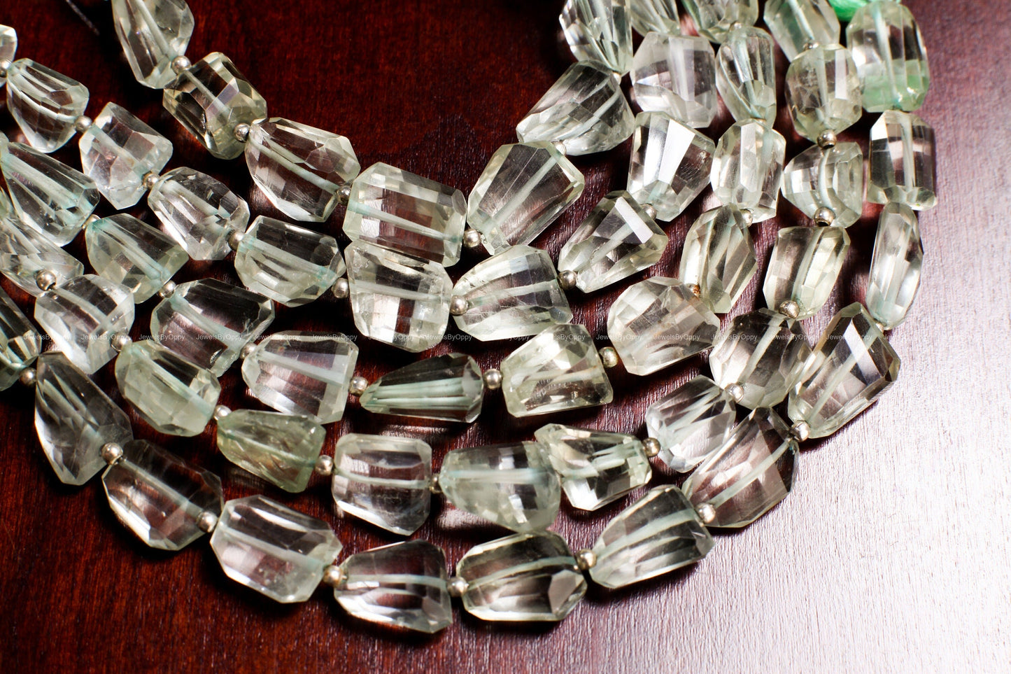Green Amethyst Raw Free Form Faceted Cut, 9x10-10x13mm Green Prasiolite Jewelry Making Gemstone Beads 7.75"