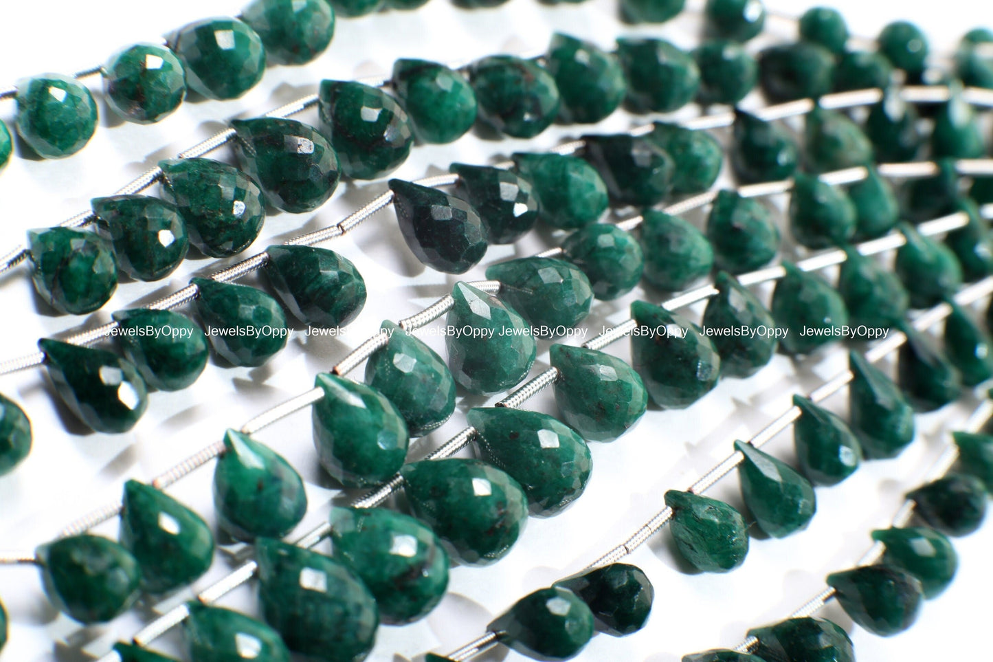 Emerald Briolette, Genuine Graduated Emerald Green Faceted Teardrop 5x7-7x11mm Gemstone Jewelry Making Bracelet, Necklace Earrings Beads 9"