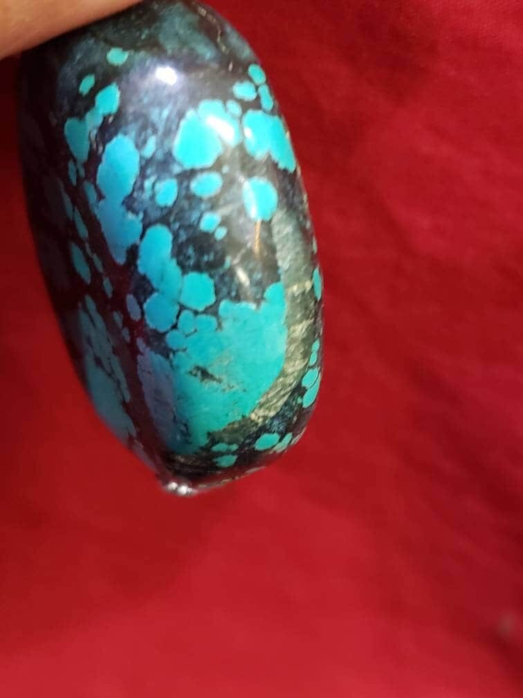 Genuine Turquoise Pebble, AAA Tibetian Spiderweb Turquoise pebble 38x15mm,for jewelry Focal, pendant, palm stone or collection healing gem