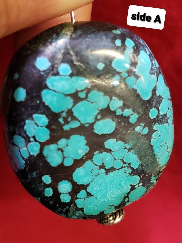 Genuine Turquoise Pebble, AAA Tibetian Spiderweb Turquoise pebble 38x15mm,for jewelry Focal, pendant, palm stone or collection healing gem