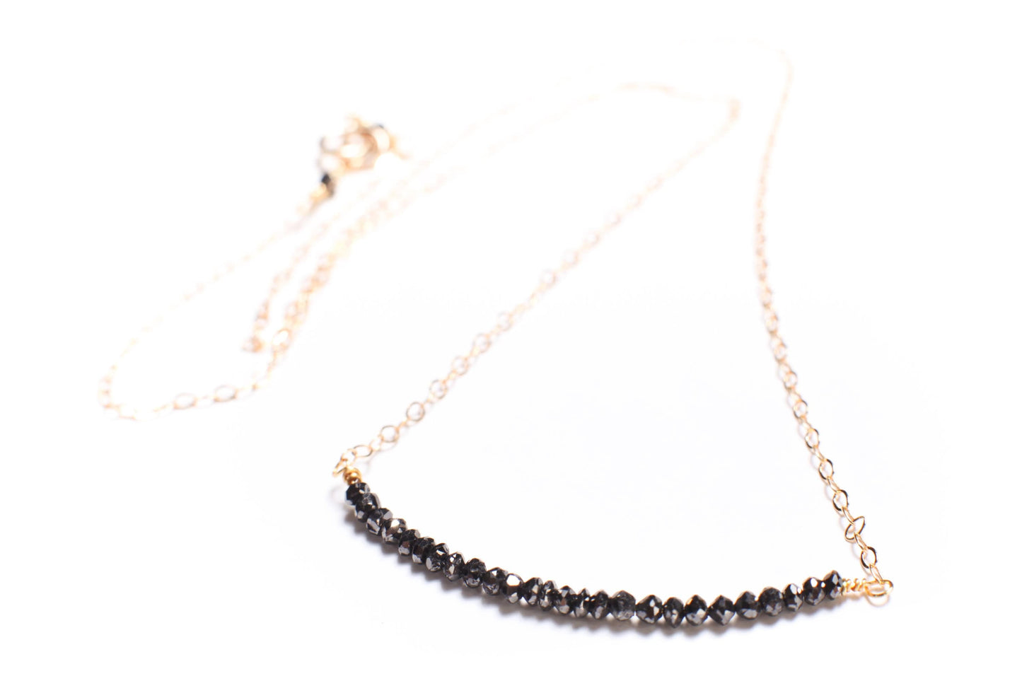 Natural Black Diamond Faceted 2mm Roundel in 14K Gold Filled or 925 Sterling Silver Bar Necklace, Precious Gift For her, healing gems.